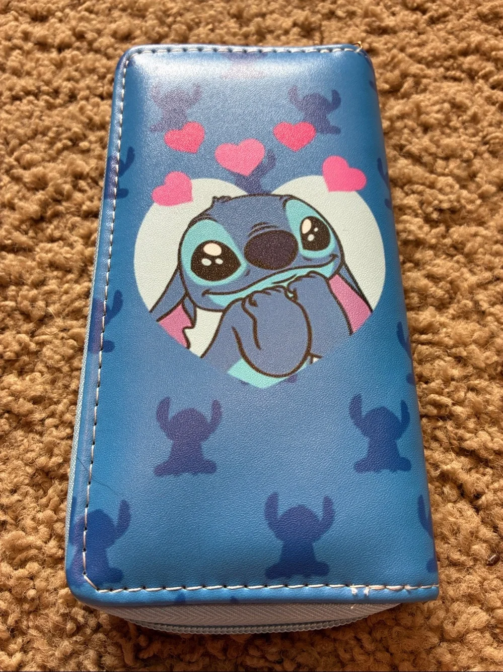 Blue Stitch Heart Zip Wallet